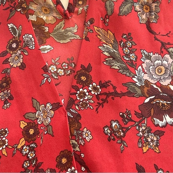 Monteau Red and Gray Wrap Blouse with Bell Sleeves NWOT - Picture 6 of 11